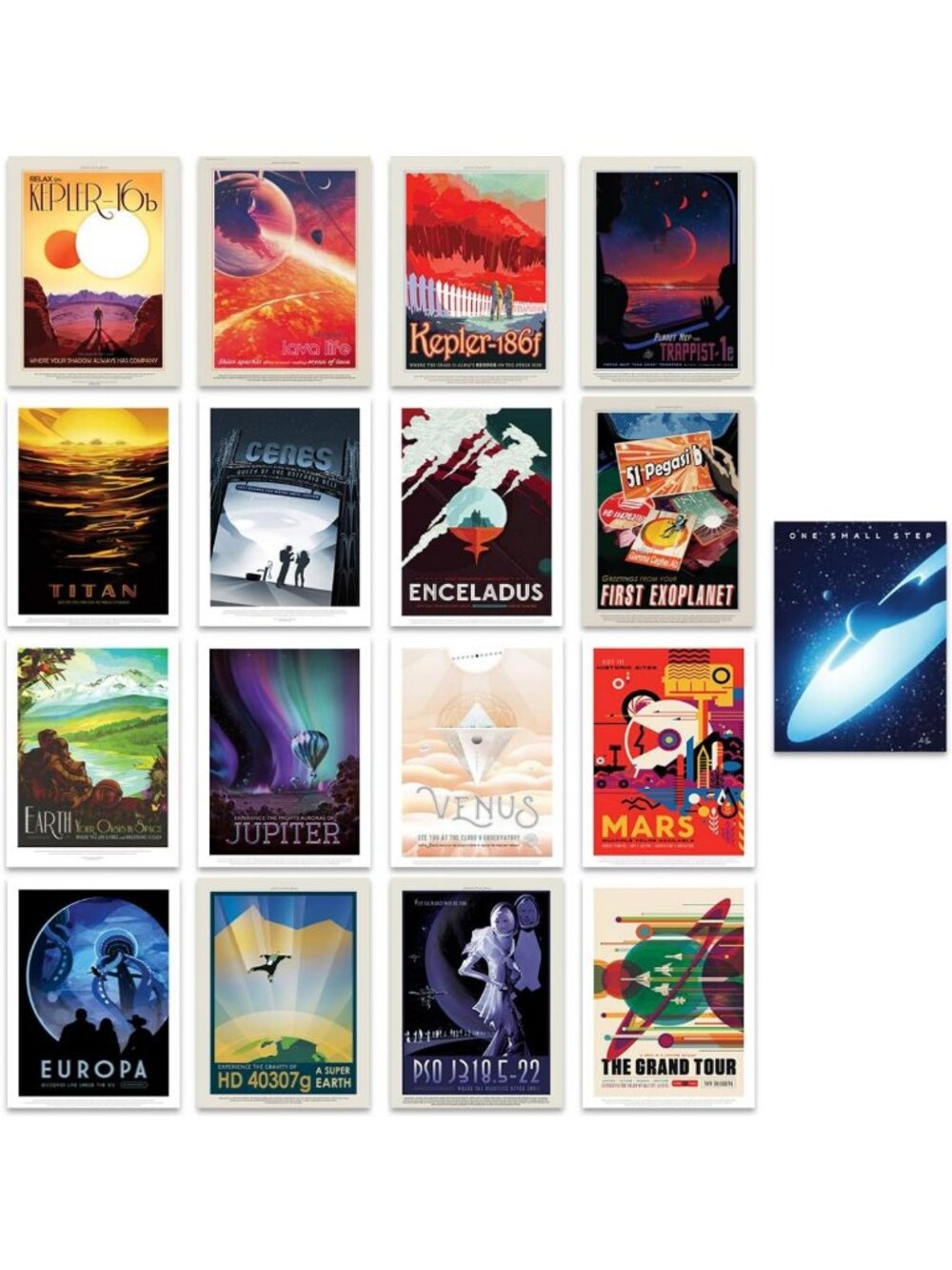 Exoplanet Art Print Set - 17 Space Exploration Posters & Apollo 11 Moon Landing